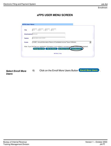 EFPS User Menu Form..
